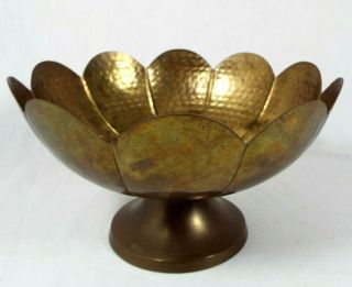 Vintage Solid Brass Planter Pedestal Bowl Scalloped Edge Top 8 1/4 " W
