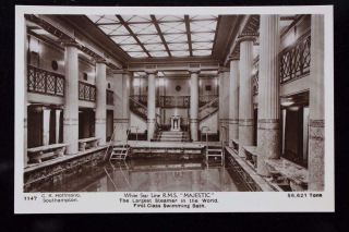 White Star Line Rms Majestic Real Photo Postcard 1st Cl Swimming Pool