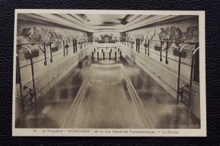 French Line Cgt Ss Normandie Postcard Swimming Pool (a)