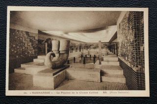 French Line Cgt Ss Normandie Postcard 1st Cl Swimming Pool (b)