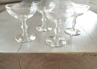 4 Vintage Mid Century Champagne Cocktail Coupes Glasses Knob Stem Stemware Euc