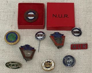 National Union Of Railwaymen Nur,  3 X Silver 30 Years Membership Badges & Others