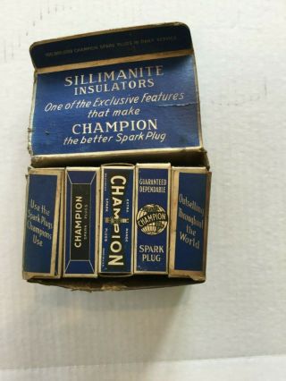 Vintage Champion Spark Plugs Box With 10 Plugs 10mm Y - 4 - A