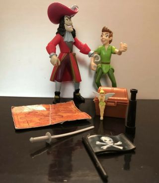 Vintage Disney Peter Pan Captain Hook Tinkerbell Action Figure Playset Extra Fig