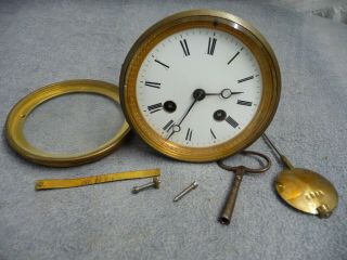 Antique French Striking Mantel Clock Movement Complete,  Key Easy Project
