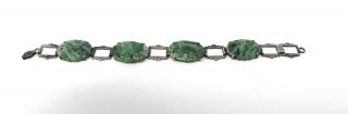 A Lovely Antique Art Deco Sterling Silver 925 Carved Jade Panel Bracelet 22855 2