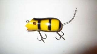 Vintage Creek Chub Bait Co.  Ge Swimming Mouse Surface Lure Yellow,  Black Finish