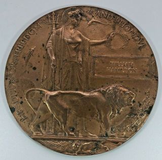 Antique Ww1 Bronze Death Plaque / Penny,  William Hamilton - Royal Engineers?