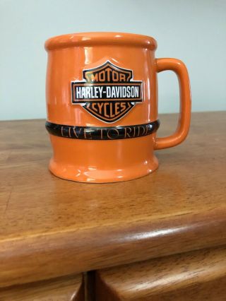 Harley Davidson Motorcycles Motor Cycles Live To Ride Orange Barrel Mug Cup 16oz