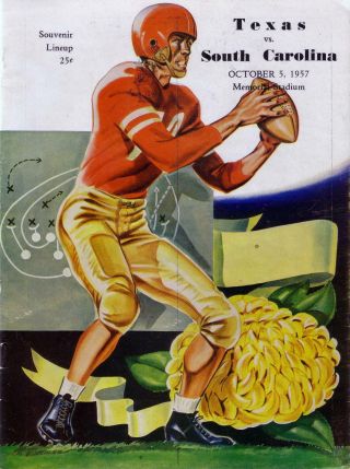 October 5,  1957 Texas Longhorns Vs.  South Carolina Football Souvenir Lineup