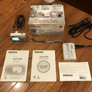 Pentax Optio S4i Digital Camera Charger,  Manuals & Box.  Vintage