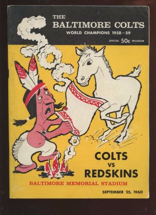 Septembe 25 1960 Nfl Football Program Washington Redskins At Baltimore Colts Ex,