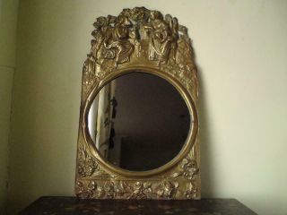 Antique French Comtoise Morbier Repousse Brass Clock Face Converted To A Mirror