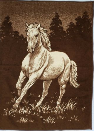 Vintage Biederlack Running Horse Brown Reversible Blanket Throw Usa 72 " L X 54 " W