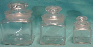 Vintage Apothecary Jars Set Of 3 Gradient Sizes Frosted Necks Matching Finials