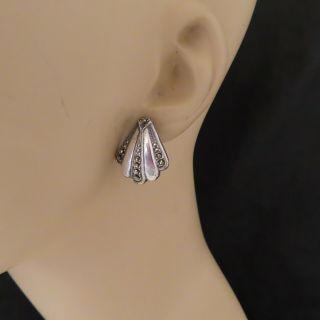 Vintage Sterling Silver Pierced Earrings Marcasites Fan Art Deco Jewelry 697m 2