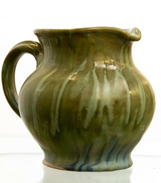 Antique Vintage Studio Art Pottery Jug With Dripped Green Glaze - Signed