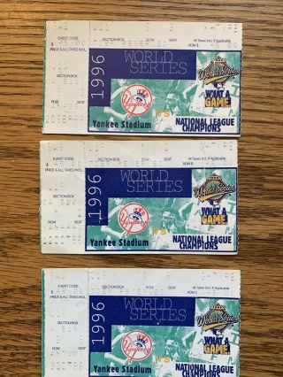 3x 1996 World Series Yankees Vs Braves Game Ticket Stub Derek Jeter Stub