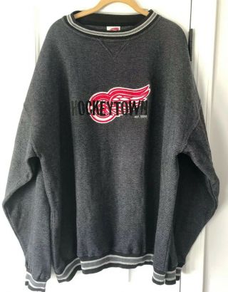 Vintage Hockeytown Detroit Red Wings Crewneck Sweatshirt Heathered Black Xxl