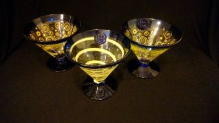 Set Of 3 Kosta Boda Royal Caribbean Cocktail / Martini Glasses