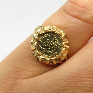 925 Sterling Silver Gold Plated Vintage Nugget Design Signet Ring Size 5 3/4