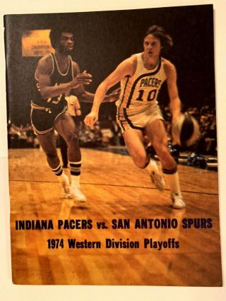 Rare 1974 Indiana Pacers Vs San Antonio Spurs Aba Division Playoffs Program Nmt,