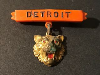 Early Vintage Detroit Tigers Pin Mlb Orange Plastic W/dangling Tiger Head -