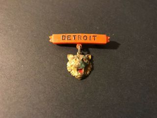 Early Vintage Detroit Tigers Pin MLB Orange Plastic w/Dangling Tiger Head - 2
