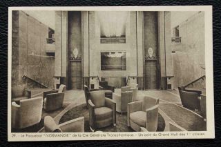 French Line Cgt Ss Normandie Postcard 1st Class Grand Hall