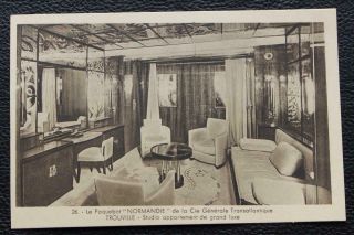 French Line Cgt Ss Normandie Postcard Trouville Suite Grand Luxe