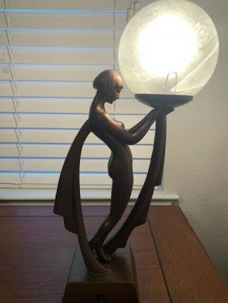 Top Land Trading Art Deco Lady Lamp Statue With Bronze Finish.