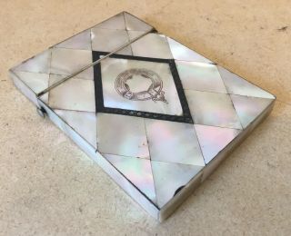 19th Century Antique Nacre Mother Of Pearl Tile Calling Card Case