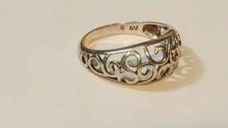 Vintage Sterling Silver Scrolled Filigree Ring Size 9 Stamped 925 Nv 9