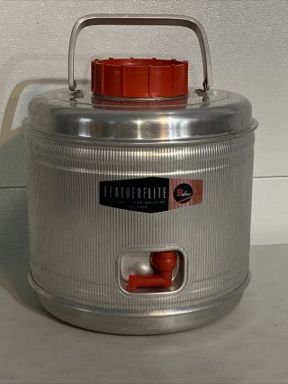 Vintage Poloron Featherflite 2 Gallon Aluminum Water Cooler Jug W/ Spigot & Cup