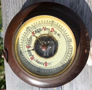 Barometer Vintage Western German Round Mounted In Timber