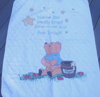 Vintage Winnie The Pooh Crib Baby Blanket 34 " X 43 " Hand Cross Stitched