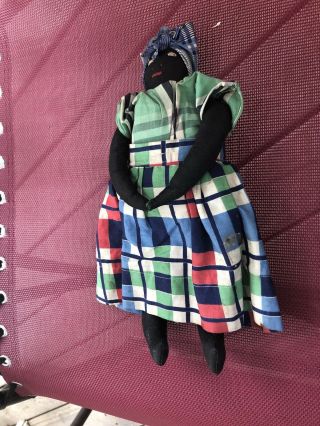 African American Rag Doll Black Americana Folk Art Handmade Vtg Primitive 11 "