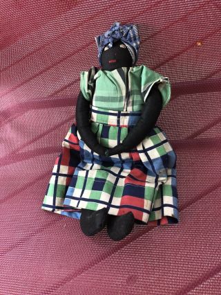 African American Rag Doll Black Americana Folk Art handmade Vtg Primitive 11 