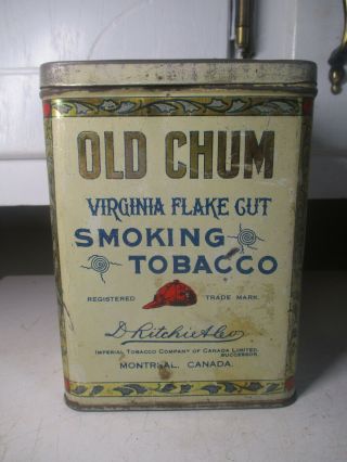 Vintage Old Chum Tobacco Tin Advertising Great Graphics