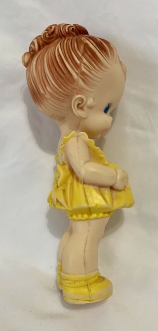 Vtg 1950 ' s Ruth E.  Newton Girl in Yellow Dress Vinyl Rubber Squeak Squeek Toy 2
