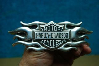 Vintage 2004 Harley Davidson Motor Cycles Polished Pewter Flames Belt Buckle
