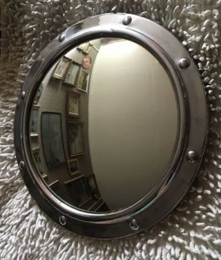 Antique Art Deco Porthole Mirror Convex Chrome