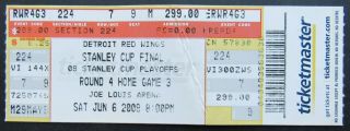 2009 Nhl Stanley Cup Finals Ticket Pittsburgh Penguins Vs Detroit Red Wings