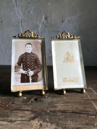 Pair Antique French Ormolu Napoleon Iii Photo Frames Easel Stands C1900