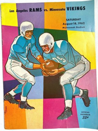 Aug 18 1962 Nfl Vintage Program Los Angeles Rams Vs.  Minnesota Vikings Tarkenton