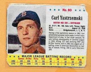 1963 Carl Yastrzemski - Vintage " Jello " Baseball Card 80