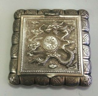 Poudrier En Argent Massif Chine Antique Silver Chinese Export Box Compact Powder