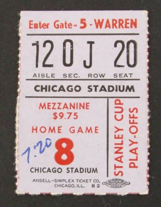 1971 Stanley Cup Finals Game 2 Ticket Stub Chicago Black Hawks Vs Canadiens 5/6