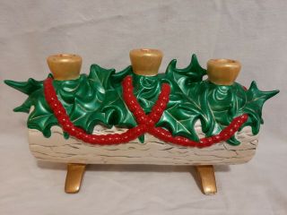 Vintage Ceramic Atlantic Mold Yule Log Candle Holder Christmas Centerpiece