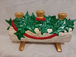 Vintage Ceramic Atlantic Mold Yule Log Candle Holder Christmas Centerpiece 3